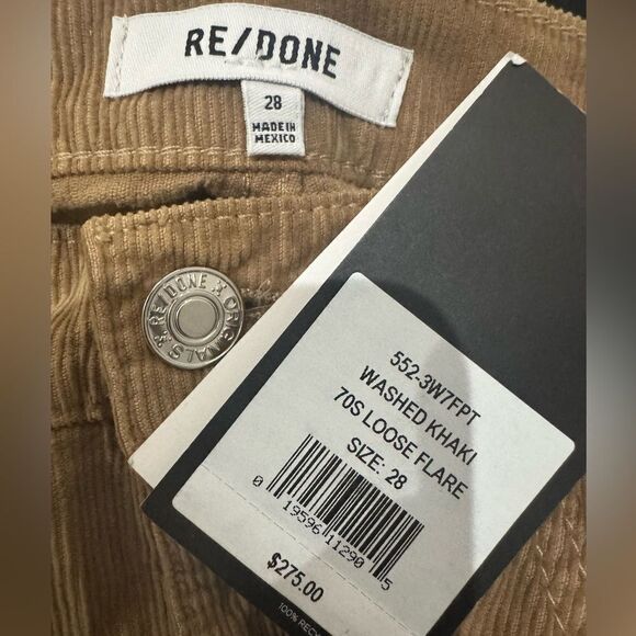 NWT Re/done 70s Loose Flare Corduroy Crop Flare Pants In Washed Kaki - Picture 4 of 5